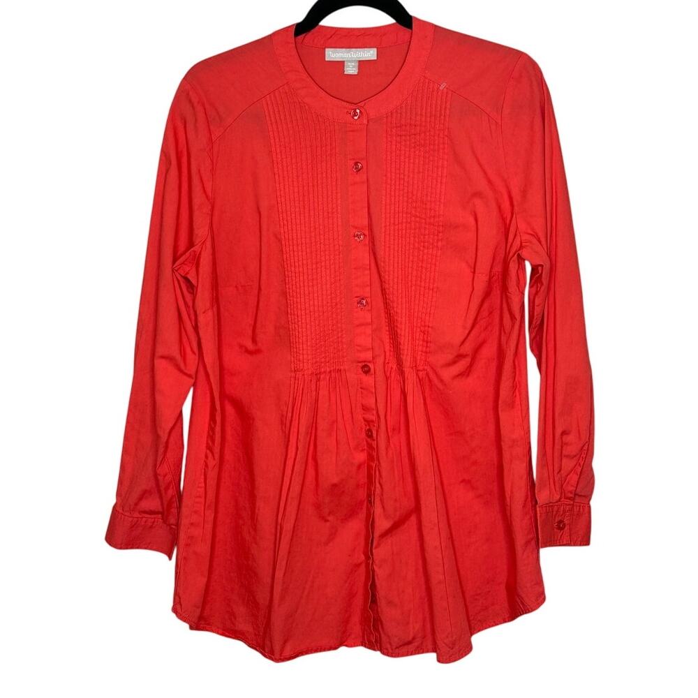 Woman Within Orange Button-Up Pleated Blouse Long Sleeve Casual Bohemian 16